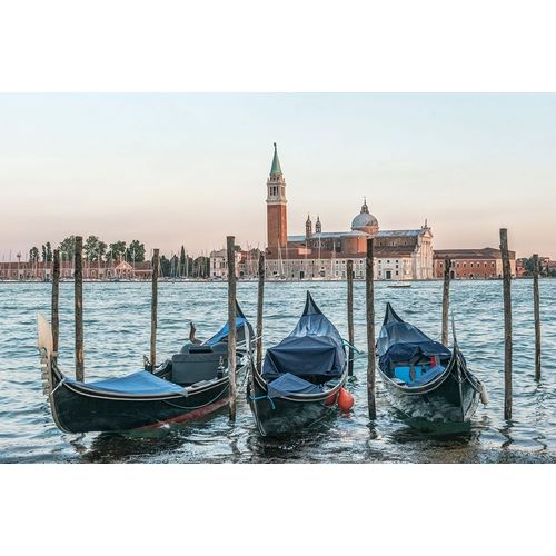 Italy-Venice Gondolas on the waterfront with San Giorgio Maggiore Church in the background
